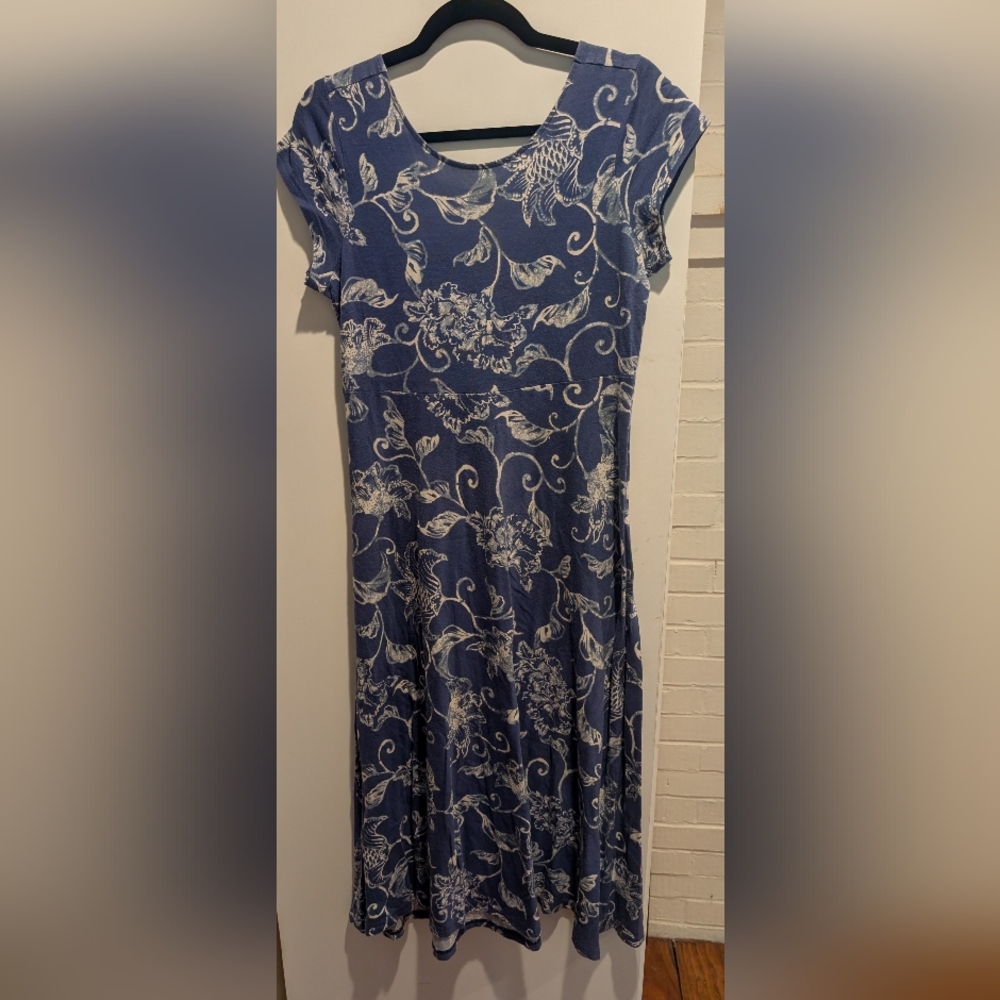 Chaps Blue and White Floral Midi Dress